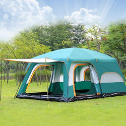 Large camping tent 10 - 12 person people waterproof double layer with 2 living rooms and 1 hall family tent